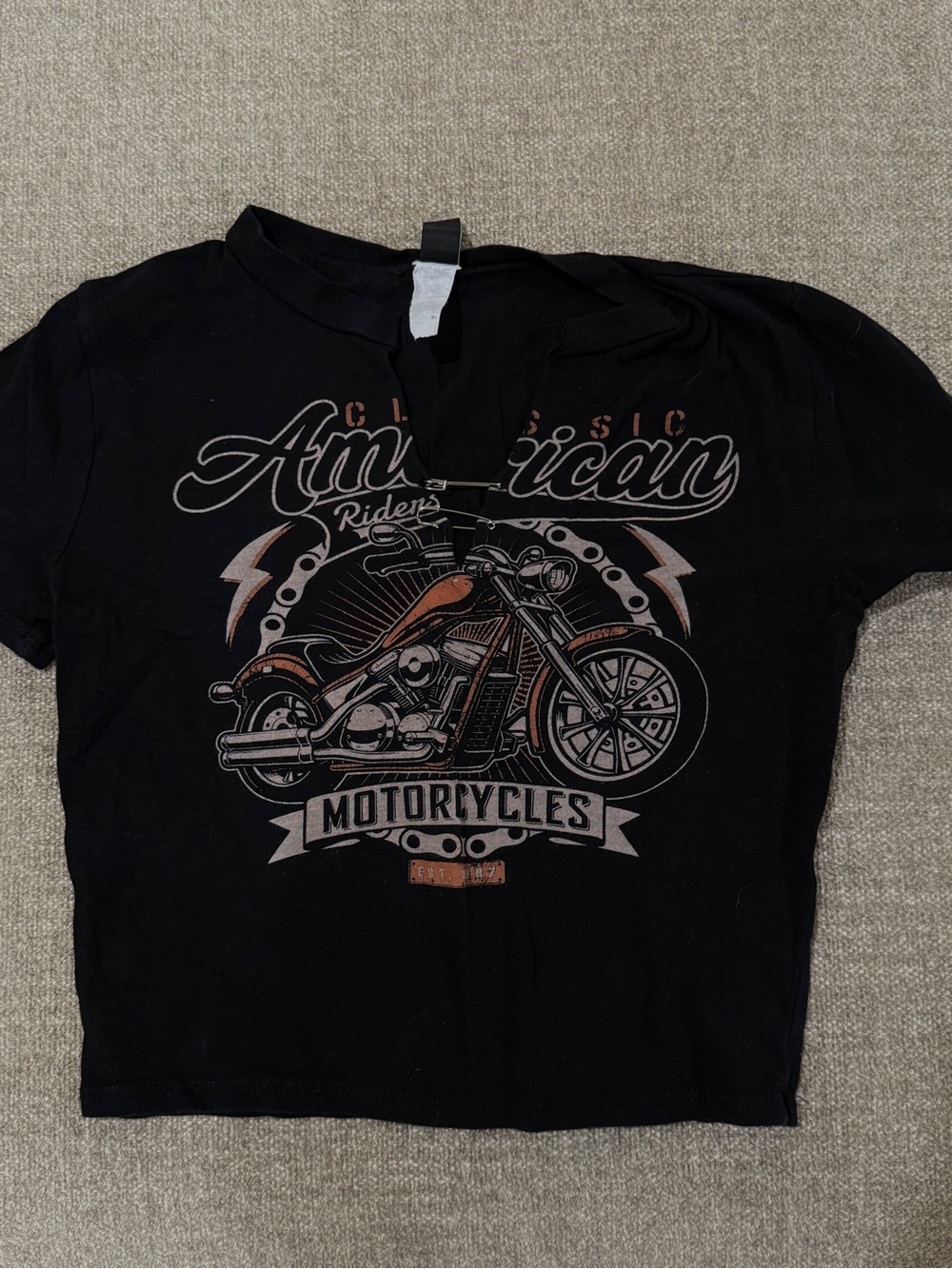 Windsor Black Crop Top with Brown Motorcycle Graphic